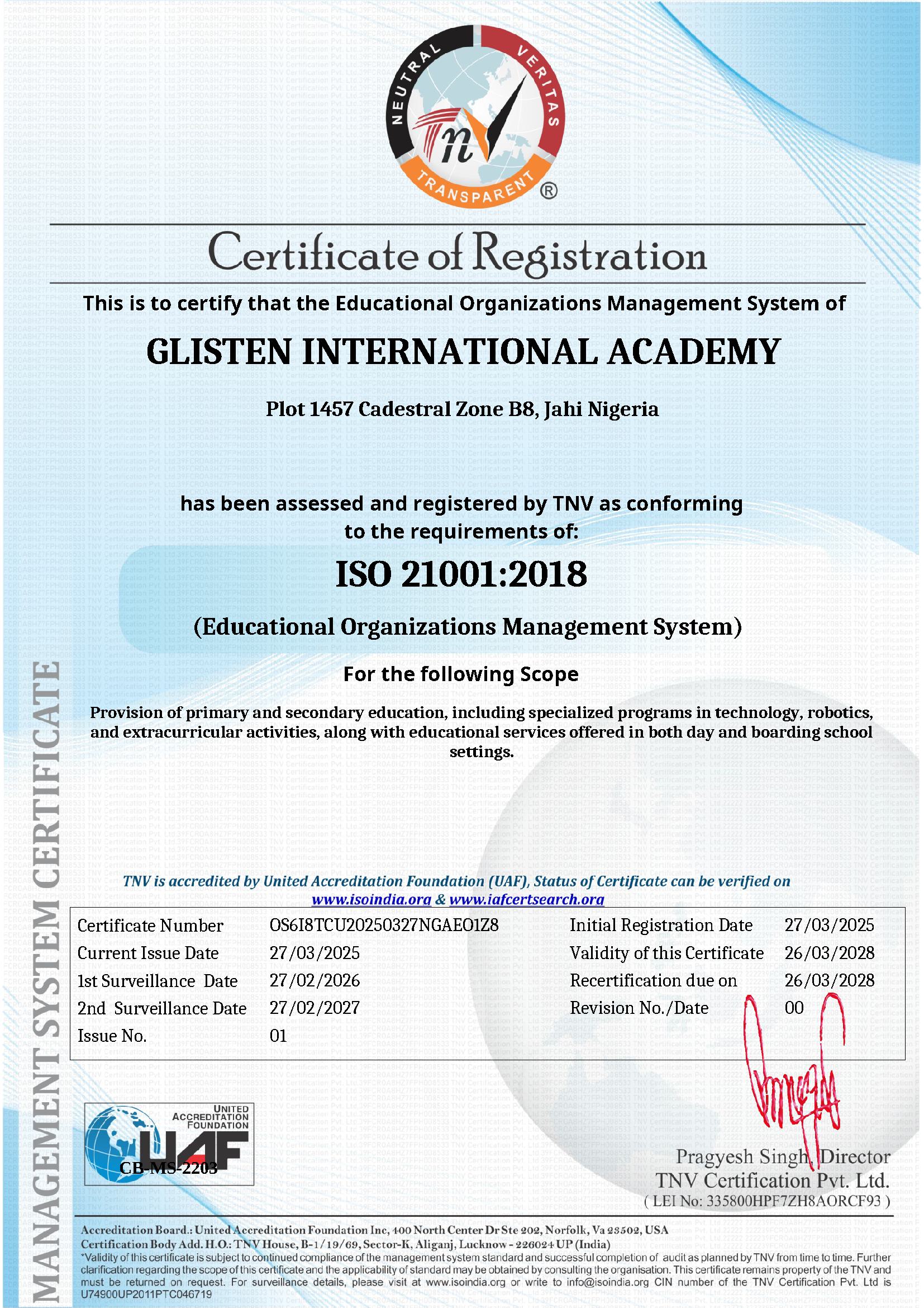 Glisten ISO 21001 2018